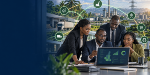 Équipe dirigeante camerounaise analysant les principales sources d’émissions de son entreprise